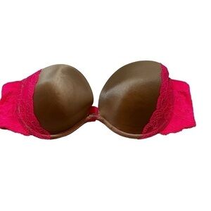 Pink Victoria Secret Strapless Underwire Bra Women’s Size 36B Beige Pink Lace